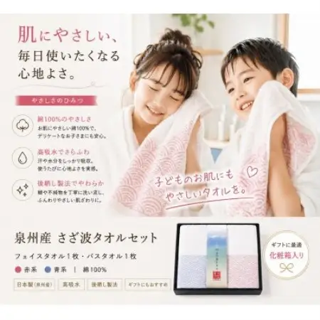 泉州タオル さざ波 化粧箱入り フェイス・バスセット 青海波 高吸水【1753260】