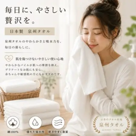 【泉州タオル】白フェイスタオル3枚 綿100% 日本製 吸水速乾【1756788】