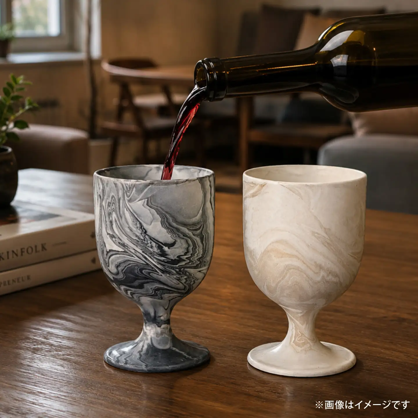 【美濃焼】likestone goblet（ゴブレット）ブラック＆ホワイト 【芳泉窯】 酒杯 ワイン 脚付き[MBQ028]
