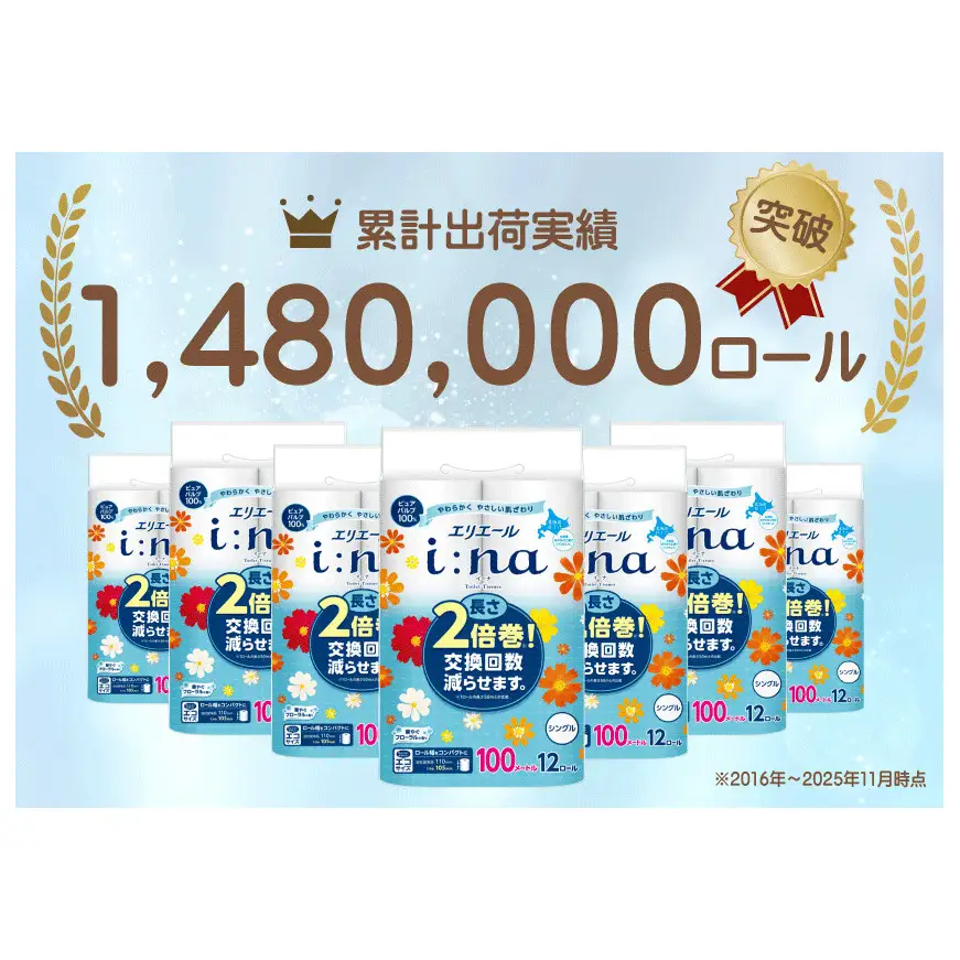 エリエール トイレットペーパー i:naシングル【100m 12ロール】