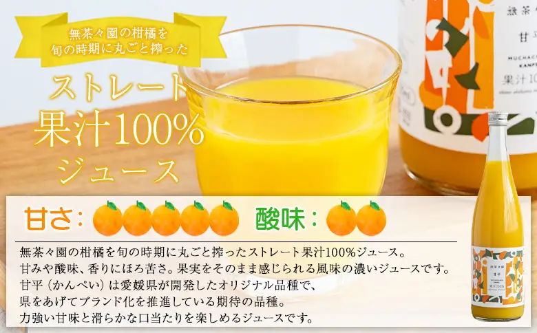 ＜無茶々園の甘平ジュース 720ml 3本＞『1か月以内に順次出荷予定』柑橘 果物 オレンジ フルーツ ストレート 果汁100% 丸ごと フレッシュ 果物 かんぺい 飲料 ソフトドリンク 甘い 甘味 濃厚 飲んで応援 特産品 無茶々園 愛媛県 西予市 【常温】AMC0090