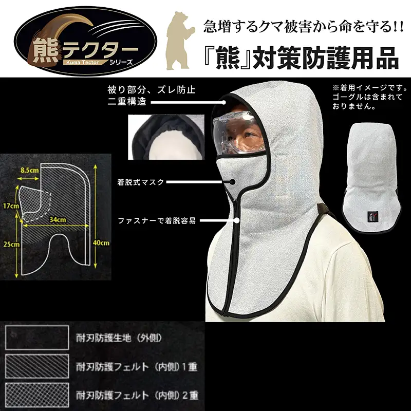 熊の爪から命を守る！ クマ対策 防護服「熊テクター」 防護フード