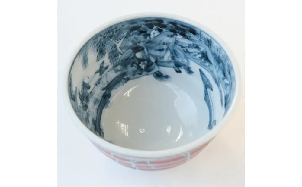 【たち吉】山水角幾何文飯茶碗（朱）京都 茶碗 陶芸品 人気 おすすめ