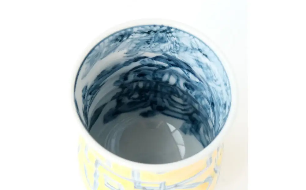 【たち吉】山水角幾何文湯呑（黄）京都 湯呑 陶芸品 人気 おすすめ