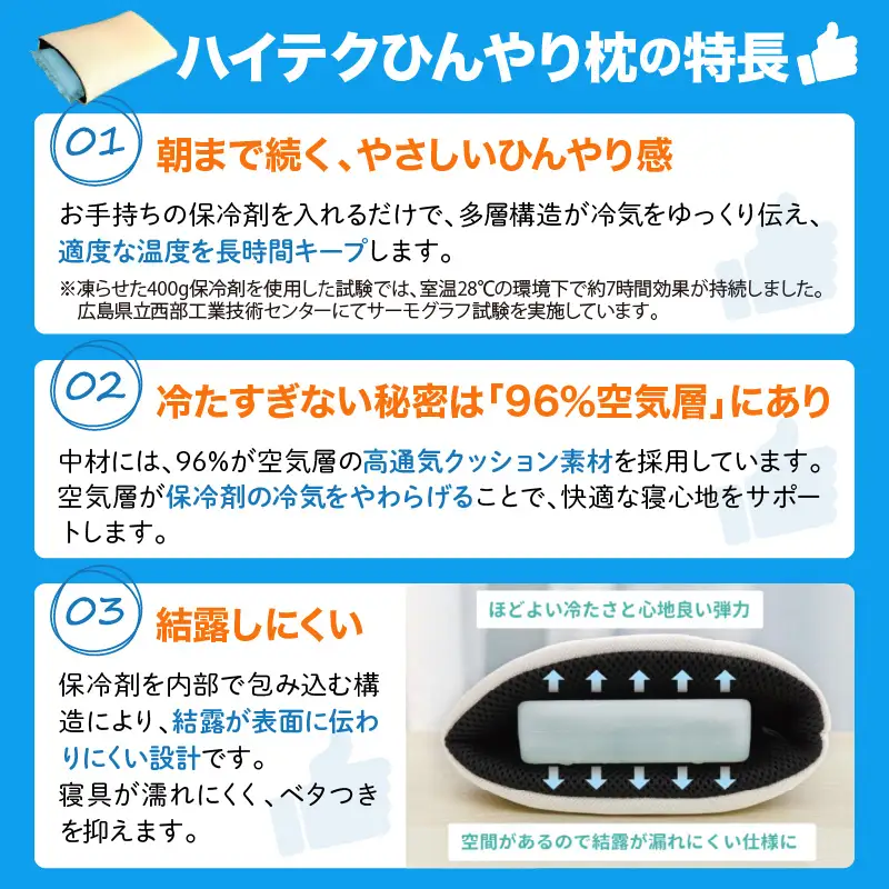 ハイテクひんやり枕（スノーグレー） 枕 まくら 高反発 保冷 呉市