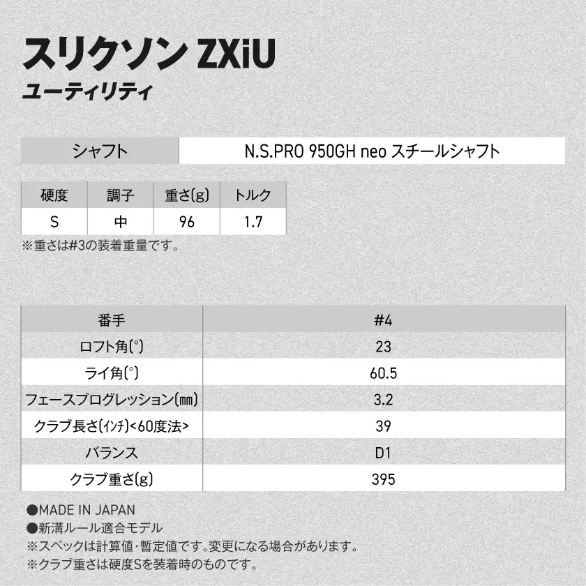 スリクソン ZXiU ユーティリティ N.S.PRO 950GH neo スチールシャフト (4/S)【2026モデル】〔JB-C701-4S〕_(都城市)ダンロップ スリクソン ZXiシリーズ 2026年モデル ユーティリティ スチールシャフト ゴルフ用品 スポーツ用品 日本製 MADE IN JAPAN 国産 ゴルフクラブ
