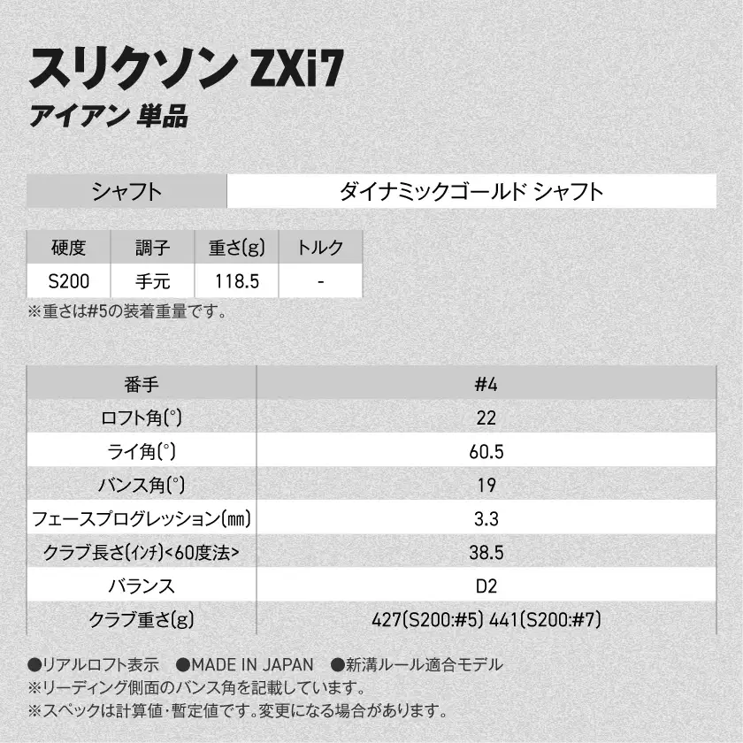 スリクソン ZXi7 アイアン ダイナミックゴールド スチールシャフト 単品 (4/S200)【2026モデル】〔IY-C701-4S〕_(都城市)ダンロップ スリクソン ZXiシリーズ 2026年モデル アイアン ダイナミックゴールド スチールシャフト ゴルフ用品 スポーツ用品 日本製 MADE IN JAPAN 国産 ゴルフクラブ