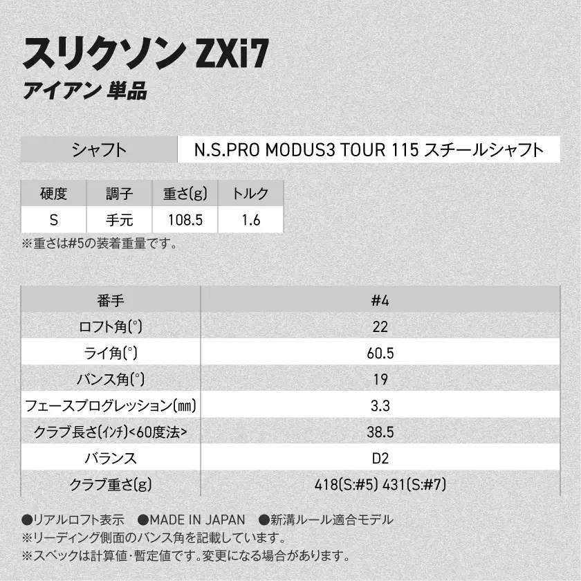 スリクソン ZXi7 アイアン N.S.PRO MODUS3 TOUR115 スチールシャフト 単品 (4/S)【2026モデル】〔IY-C702-4S〕_(都城市)ダンロップ スリクソン ZXiシリーズ 2026年モデル アイアン N.S.PRO MODUS3 TOUR スチールシャフト ゴルフ用品 スポーツ用品 日本製 MADE IN JAPAN 国産 ゴルフクラブ