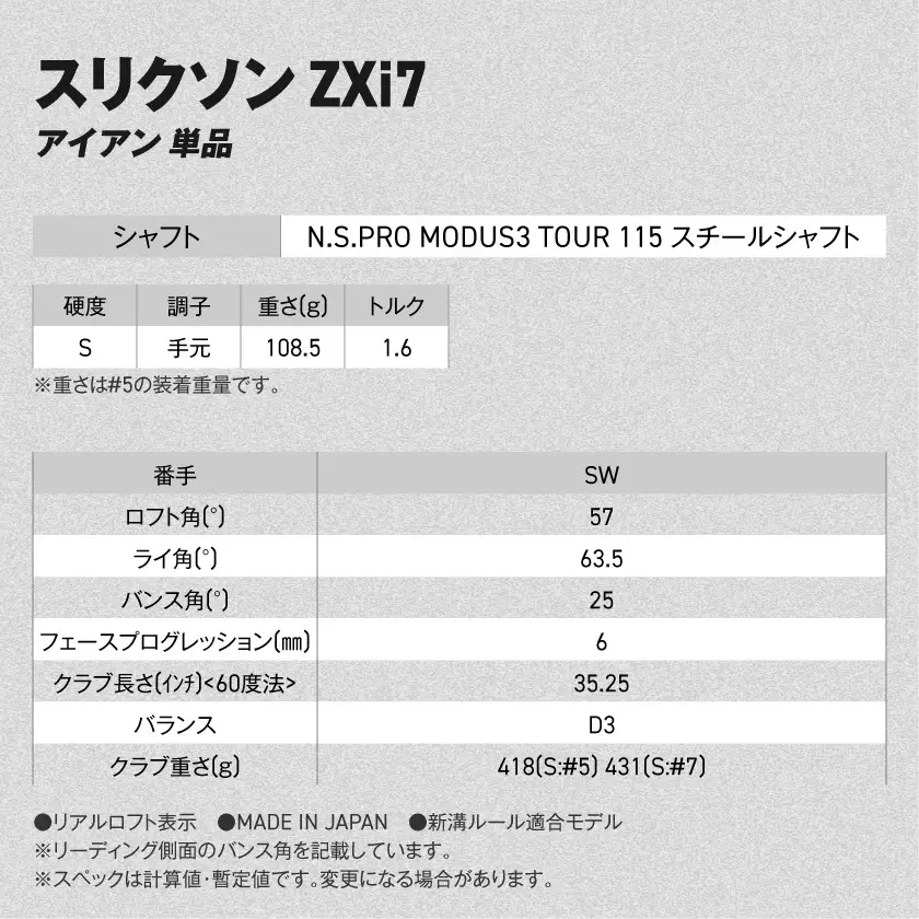 スリクソン ZXi7 アイアン N.S.PRO MODUS3 TOUR115 スチールシャフト