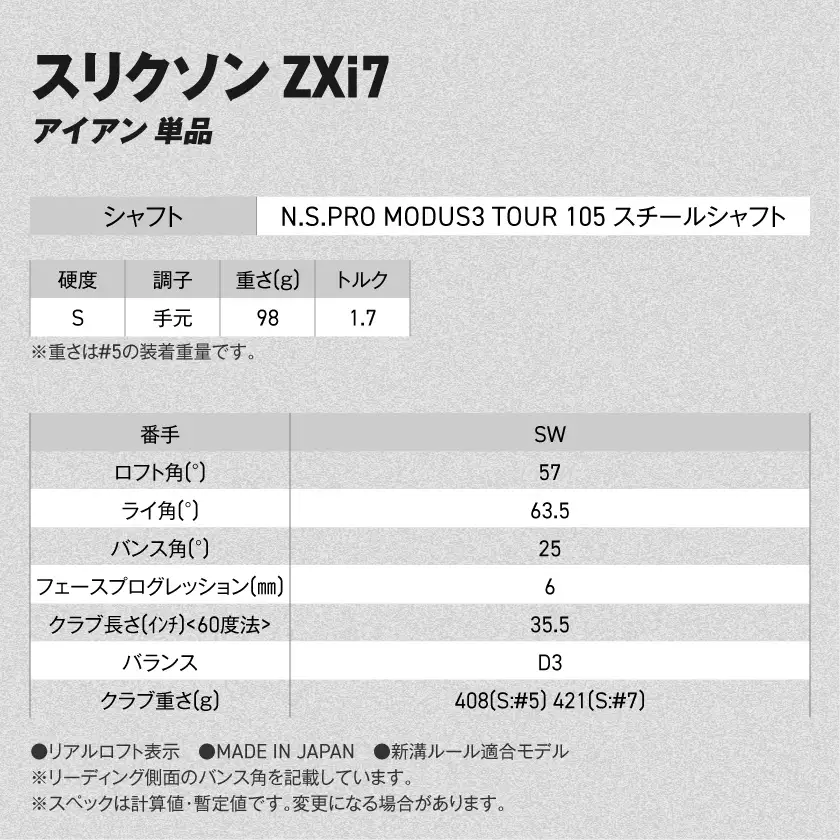 スリクソン ZXi7 アイアン N.S.PRO MODUS3 TOUR105 スチールシャフト 単品 (SW/S)【2026モデル】〔IY-C703-SWS〕_(都城市)ダンロップ スリクソン ZXiシリーズ 2026年モデル アイアン N.S.PRO MODUS3 TOUR スチールシャフト ゴルフ用品 スポーツ用品 日本製 MADE IN JAPAN 国産 ゴルフクラブ