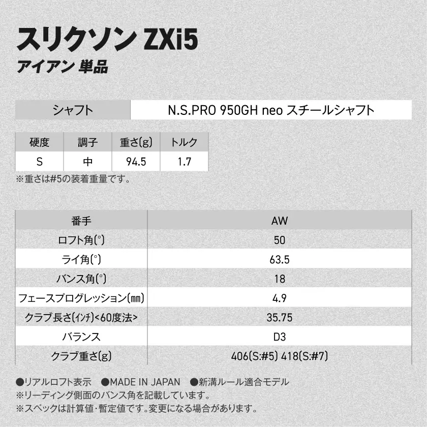 スリクソン ZXi5 アイアン N.S.PRO 950GH neo スチールシャフト 単品