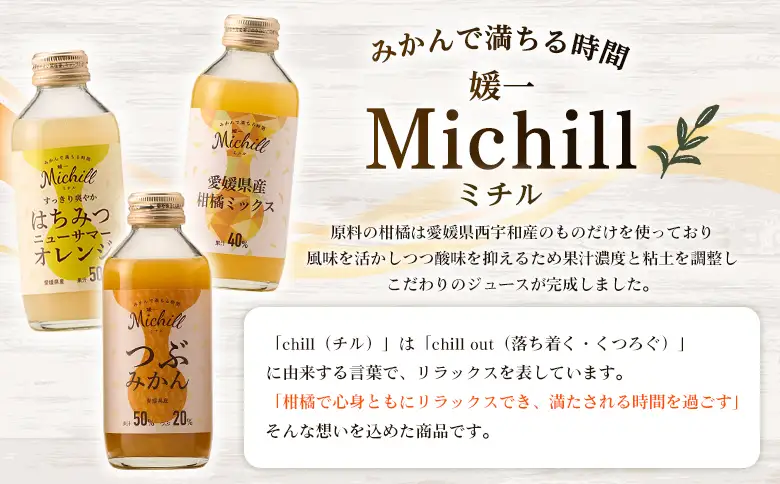 ＜Michill 3品種 175ml×計12本＞『最短10営業日以内に発送予定』愛媛県産 西宇和 つぶ入り ミックス ジュース はちみつ 日向夏 国産 みかん 蜜柑 ミカン 果汁入り飲料 セット 詰合せ 小林果園 愛媛県 西予市 【常温】OKE0009