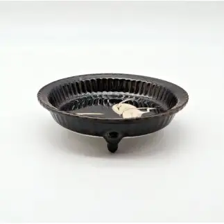 有田焼 福泉窯 飴釉銀彩鷺絵 三つ足皿【深海三龍堂】和食 懐石 会席 向付 菓子皿 銘々皿 中皿 和モダン 高級食器 陶磁器 ay108