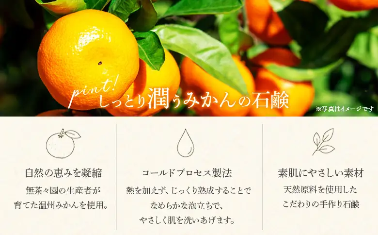 ＜しっとり潤うみかんの石鹸 1個＞ 『1か月以内に順次出荷予定』せっけん 固形 洗顔 ボディソープ 柑橘 みかん いよかん 精油 蒸留水 保湿 うるおい いい香り サステナブル 50周年 記念 きめ細かい泡 特産品 無茶々園 愛媛県 西予市 【常温】AMC0066