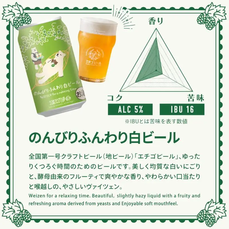 【2か月定期便】クラフトビール エチゴビール のんびりふんわり 白ビール 350ml 缶 12本 地ビール ビール 全国第一号クラフトビール 12缶 お酒 酒 お取り寄せ 人気 新潟
