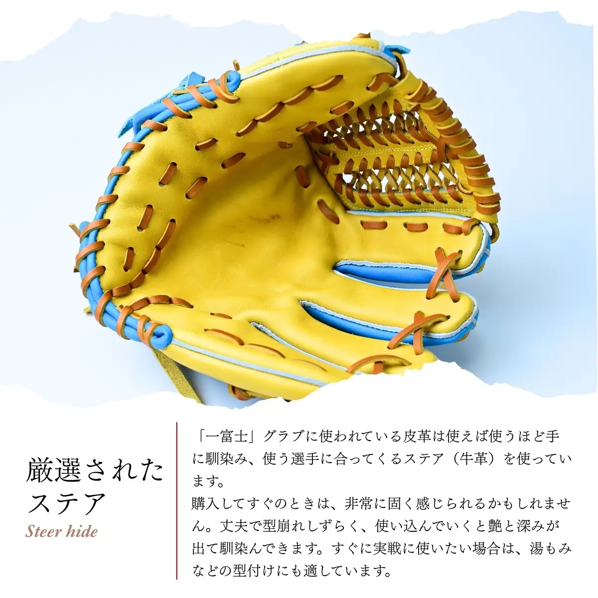 野球グローブ 一富士 【水色×黄色】| 池北工房 埼玉県 上尾市