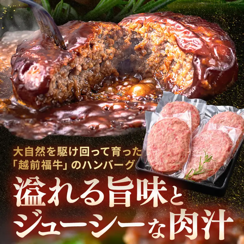 希少 越前福牛100％ ハンバーグ 200g × 4個 牛肉 和牛ハンバーグ 冷凍 贈答 ギフト [A-1806]