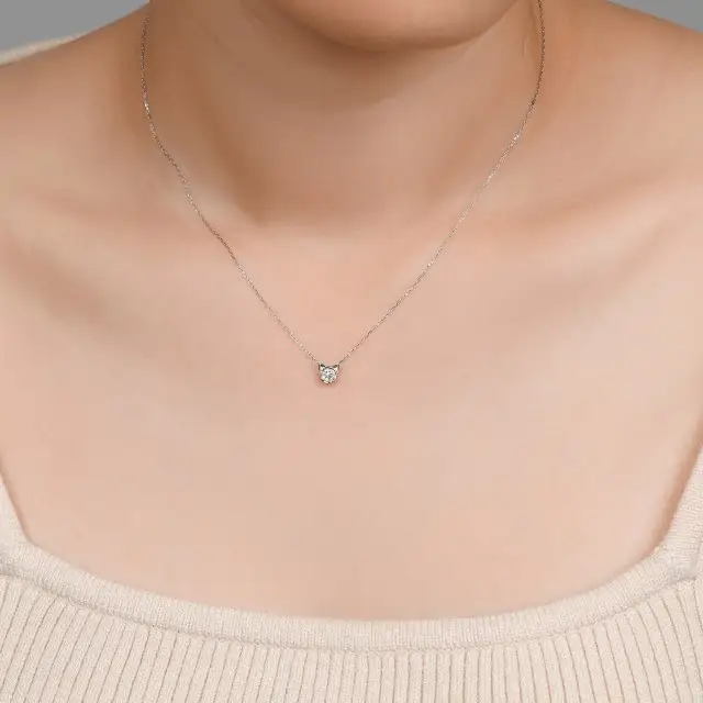Pt950 ネコモチーフ ダイヤモンド ネックレス/c0083