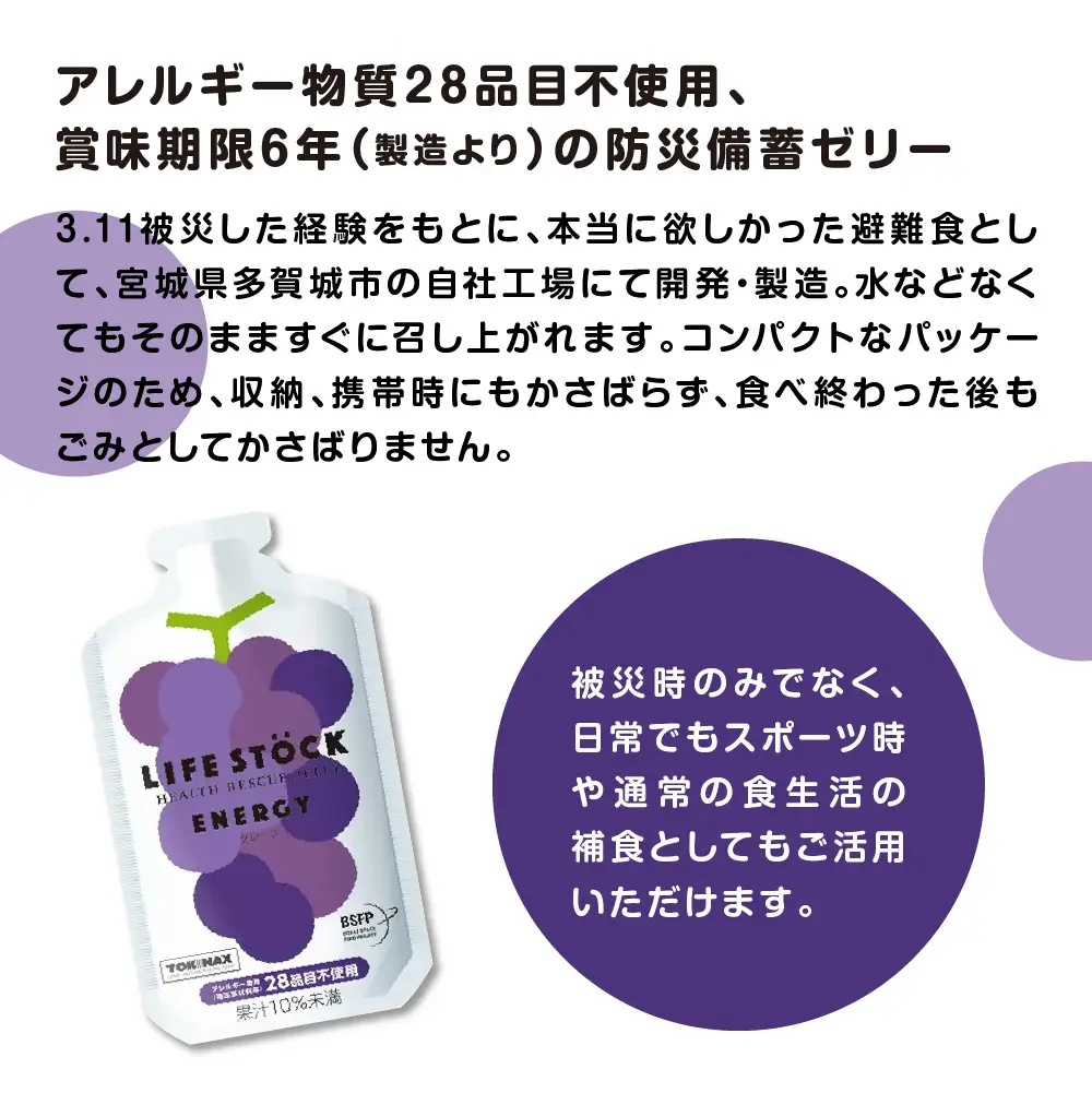 LIFE STOCK 防災備蓄ゼリー 3フレーバー 各6個セット　100g×6個×3種　【04209-0460】