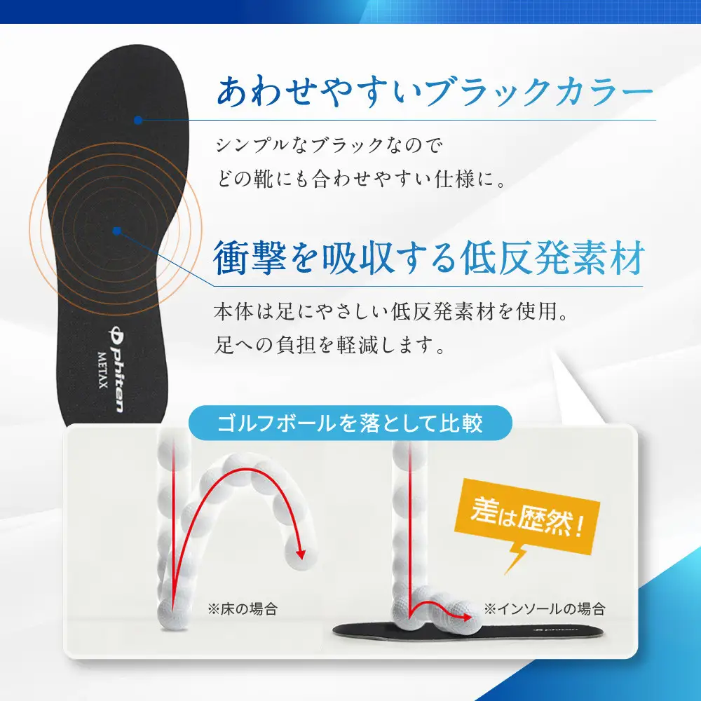 ファイテン インソール フラットタイプ メタックス ブラック 21.0～25.0cm 靴中敷き 靴