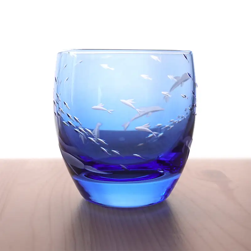 浅草切子 aquatic「Penguin’s Aquarium 丸オールド青藍」_0012-152-T07