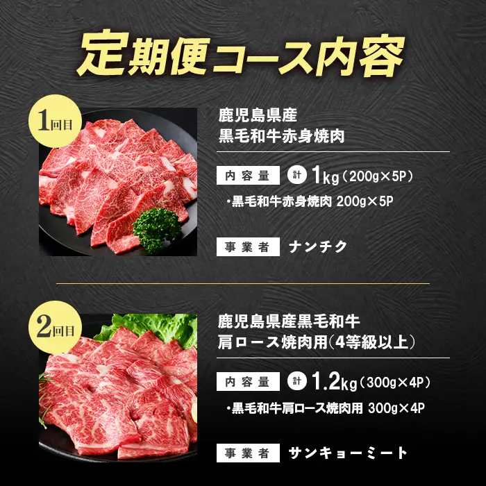 【定期便全3回】鹿児島県産黒毛和牛 焼肉 食べ比べコース！志布志うんまか定期便 牛肉 赤身 肩ロース 焼き肉 炒め物 味付け肉 たれ漬け BBQ 国産 肉 バラエティ セット t0070-011