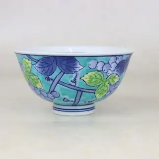 有田焼 染錦ぶどう 緑 茶碗【大慶】ちゃわん 食器 器 うつわ ごはん 手描き ci073