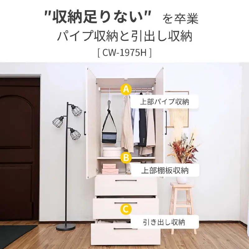 見やすく・取り出しやすく。使い勝手に差が出る CW-1975H ホワイト 収納 収納家具 [L-18801_01]