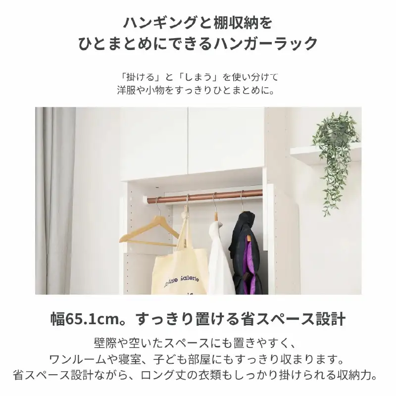 奥行41cm省スペースつっぱりハンガーラックTR-65R ナチュラル木目 収納 収納家具 [H-18816_02]