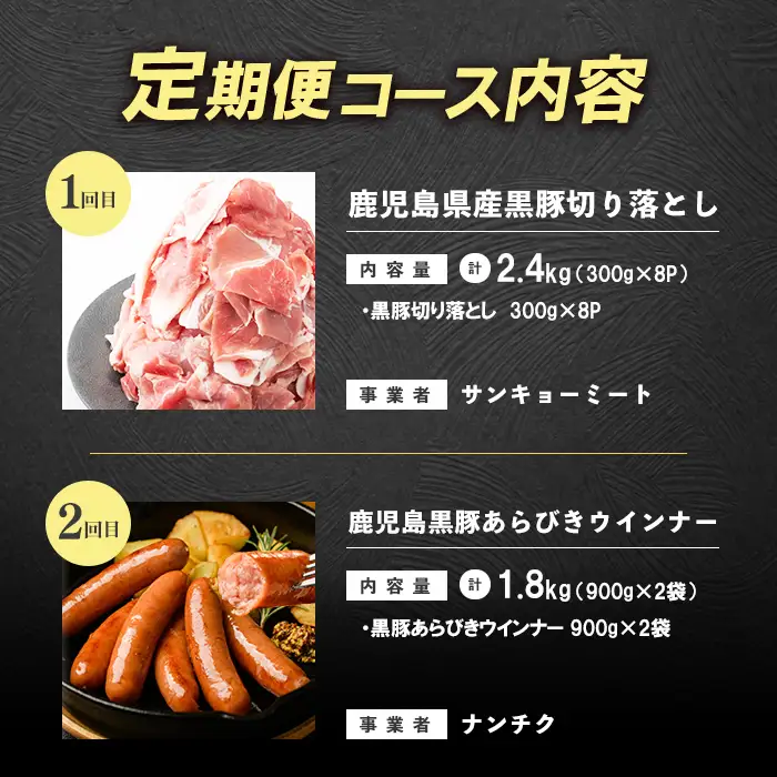 【定期便全6回】鹿児島県産 黒豚バラエティBコース！志布志うんまか定期便 豚肉 黒豚 切り落とし ウィンナー ソーセージ トンカツ トンテキ 肉まん 中華まん ハム 焼豚 国産 セット t0105-006