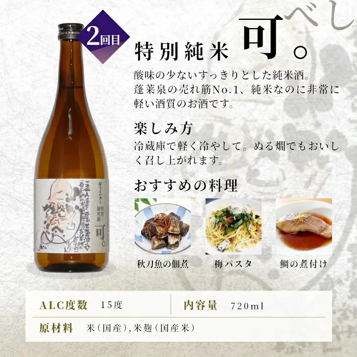 《全4回 晩酌 定期便》蓬莱泉 ほうらいせん 日本酒定期便 4回 計4本 720mL お酒 日本酒 酒 定期便 コメ 米 お米 アルコール おすすめ お取り寄せ 贈答 贈り物 ご自宅用 宅飲み 愛知県 設楽町 関谷醸造 定期便 -290