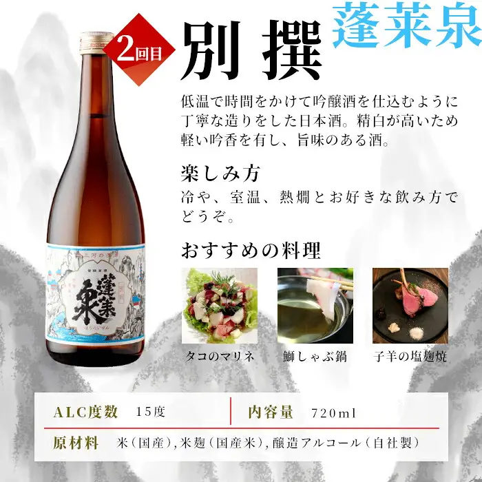 《全4回 鉄板 定期便》蓬莱泉 ほうらいせん 日本酒定期便 4回 計4本 720mL お酒 日本酒 酒 定期便 コメ 米 お米 アルコール おすすめ お取り寄せ 贈答 贈り物 ご自宅用 宅飲み 愛知県 設楽町 関谷醸造 定期便 -291