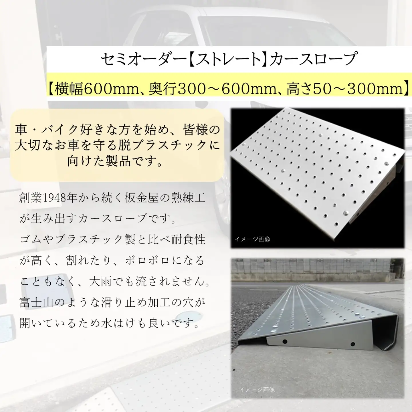 セミオーダー【ストレート】「カースロープ」【横幅600mm、奥行300～600mm、高さ50～300mm】