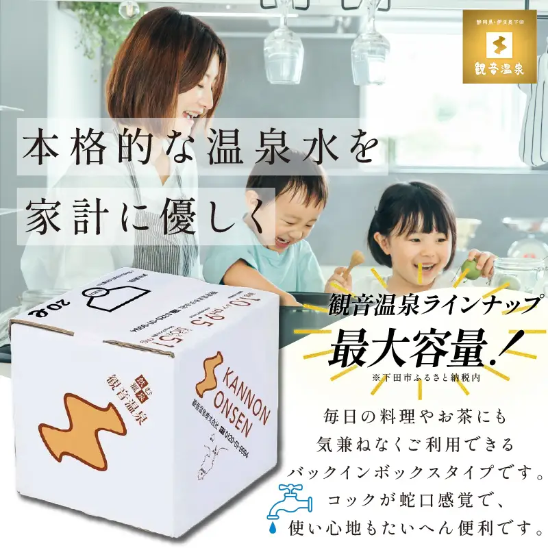 飲む温泉水 観音温泉 20L 1箱 バックインボックス