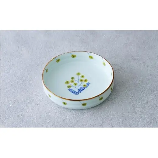 有田焼 ミモザ突立 5寸皿【染付の器 匠】食器 器 うつわ 手描き手造り 朝食 パン皿 サラダ プレート スイーツ gb006