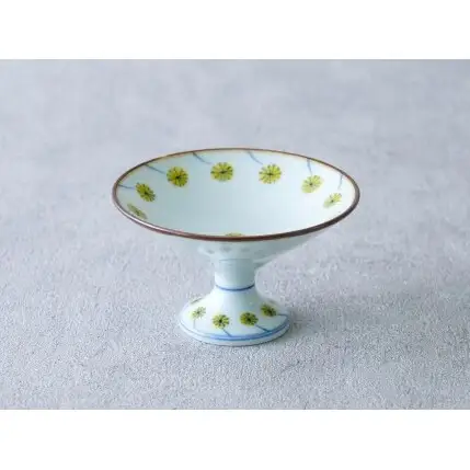 有田焼 ミモザ 高台鉢 【染付の器 匠】食器 器 うつわ 手描き 手造り 菓子鉢 デザート皿 gb007