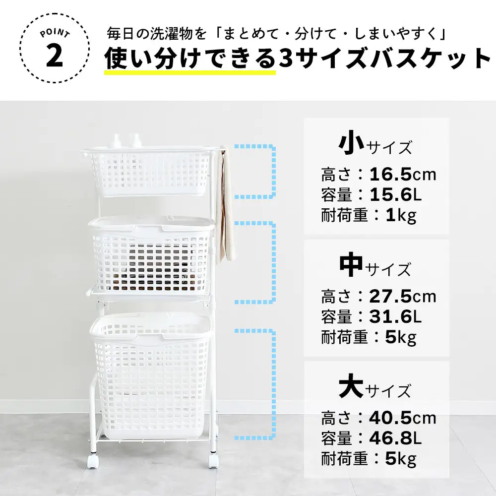 A022 ランドリーワゴン ワイド (ホワイト)