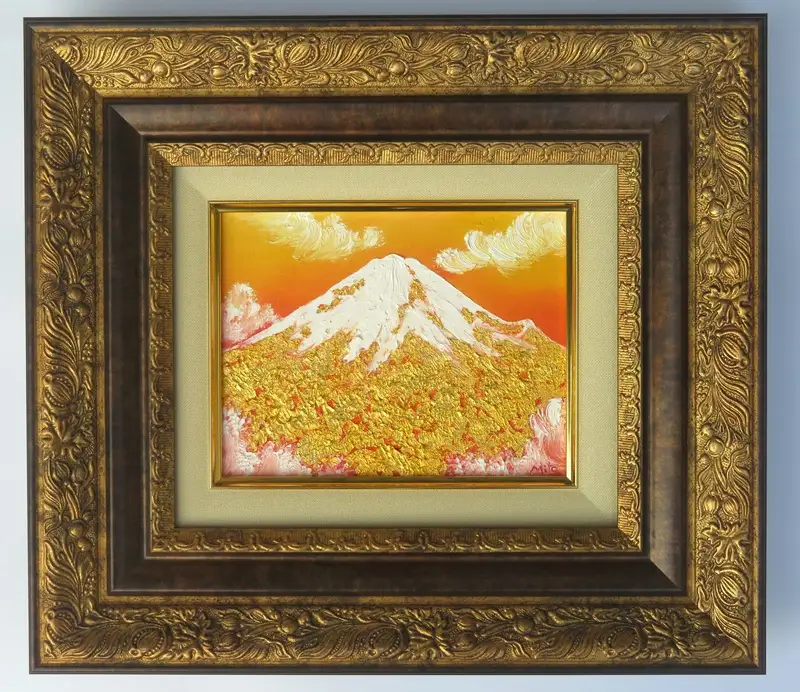0184-114-01 純金箔の富士山画 「黄金の富士山 F0号」 洋画家 永月水人 作 油絵