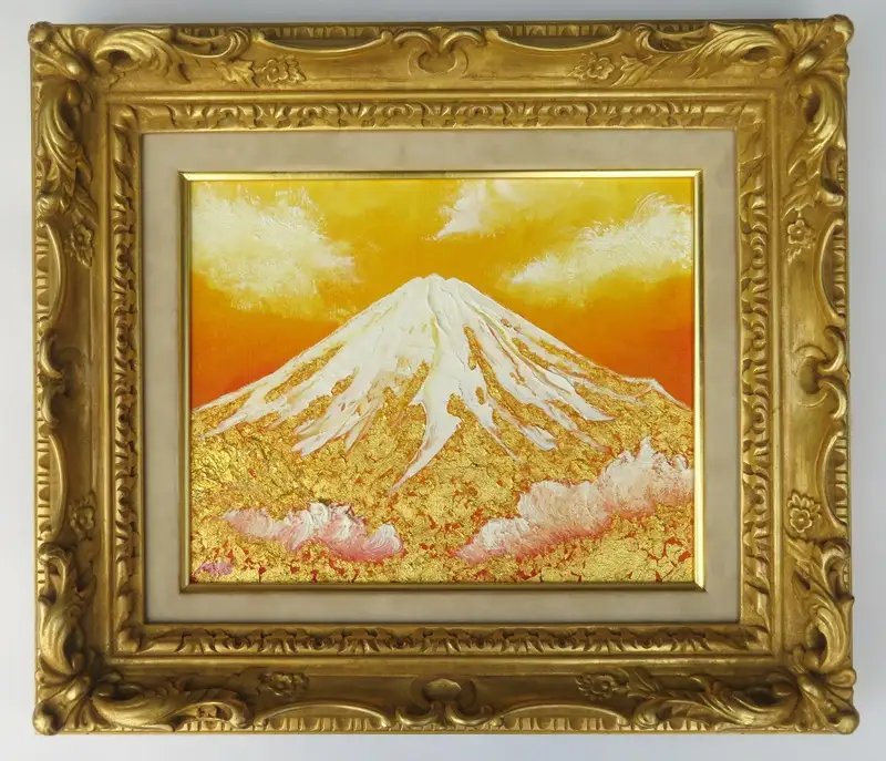 0550-114-01 純金箔の富士山画 「黄金の富士山 F3号」 洋画家 永月水人 作 油絵