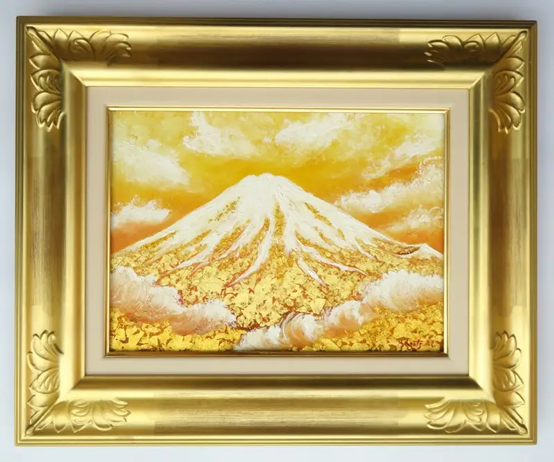 0734-114-01 純金箔の富士山画 「黄金の富士山 F4号」 洋画家 永月水人 作 油絵
