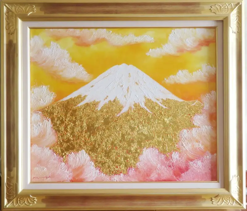 2200-114-01 純金箔の富士山画 「黄金の富士山 F12号」 洋画家 永月水人 作 油絵