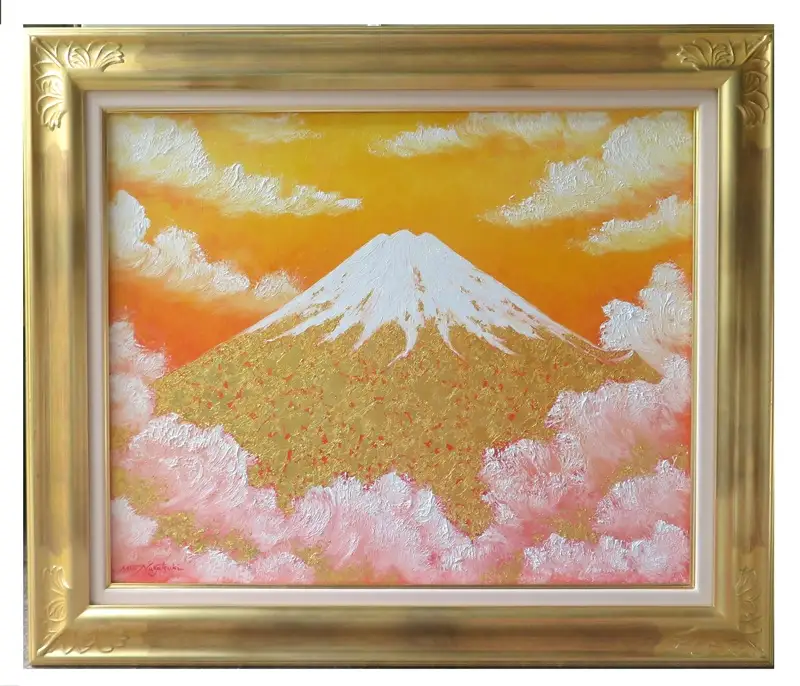 2750-114-01 純金箔の富士山画 「黄金の富士山 F15号」 洋画家 永月水人 作 油絵