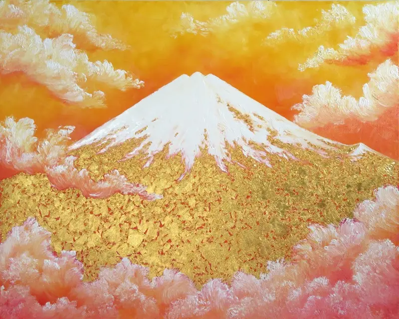 18350-114-01 純金箔の富士山画 「黄金の富士山 F100号」 洋画家 永月水人 作 油絵