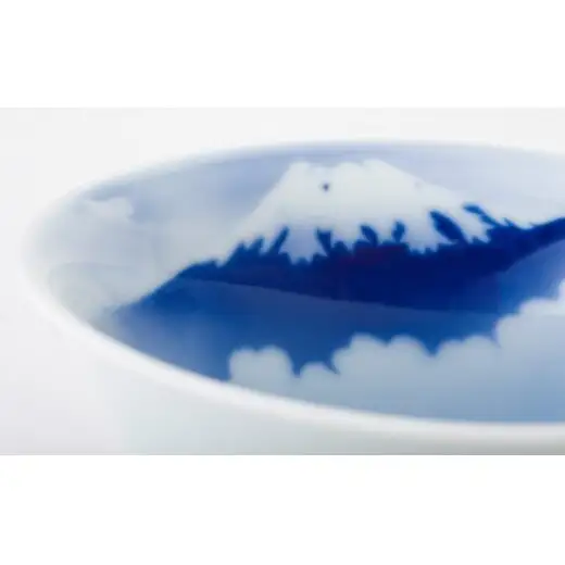 有田焼 富士山 新朝顔型仙茶碗揃【深川製磁】食器 器 うつわ 和食器 煎茶碗 湯呑 ゆのみ 伝統工芸 染付 富士 磁器 陶磁器 青 ブルー セット aa061