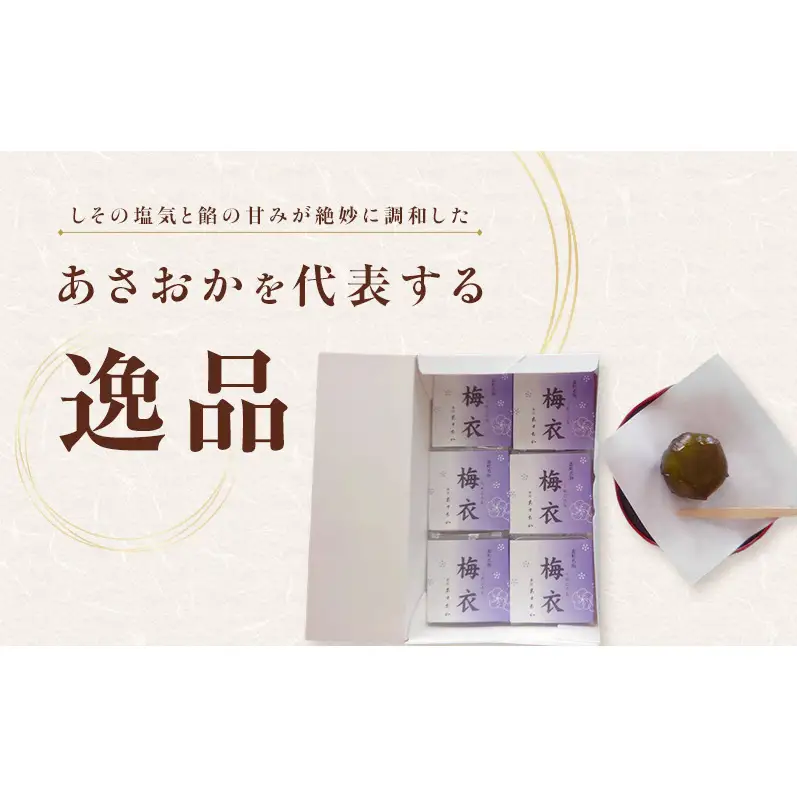 老舗「菓匠あさおか」看板菓子 梅衣（うめごろも） 6個入  蜜漬け 口どけ 滑らか こし餡 もっちり 求肥 紫蘇 爽やか 塩気 お茶請け 伝統の味 個包装 自宅用 贈り物 逸品 森町 静岡県
