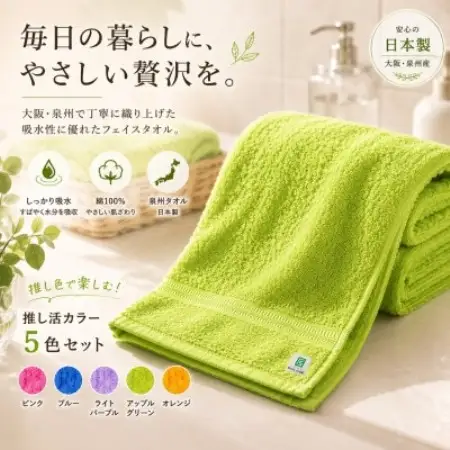 泉州タオル 推し活カラー フェイスタオル5色セット【1753889】