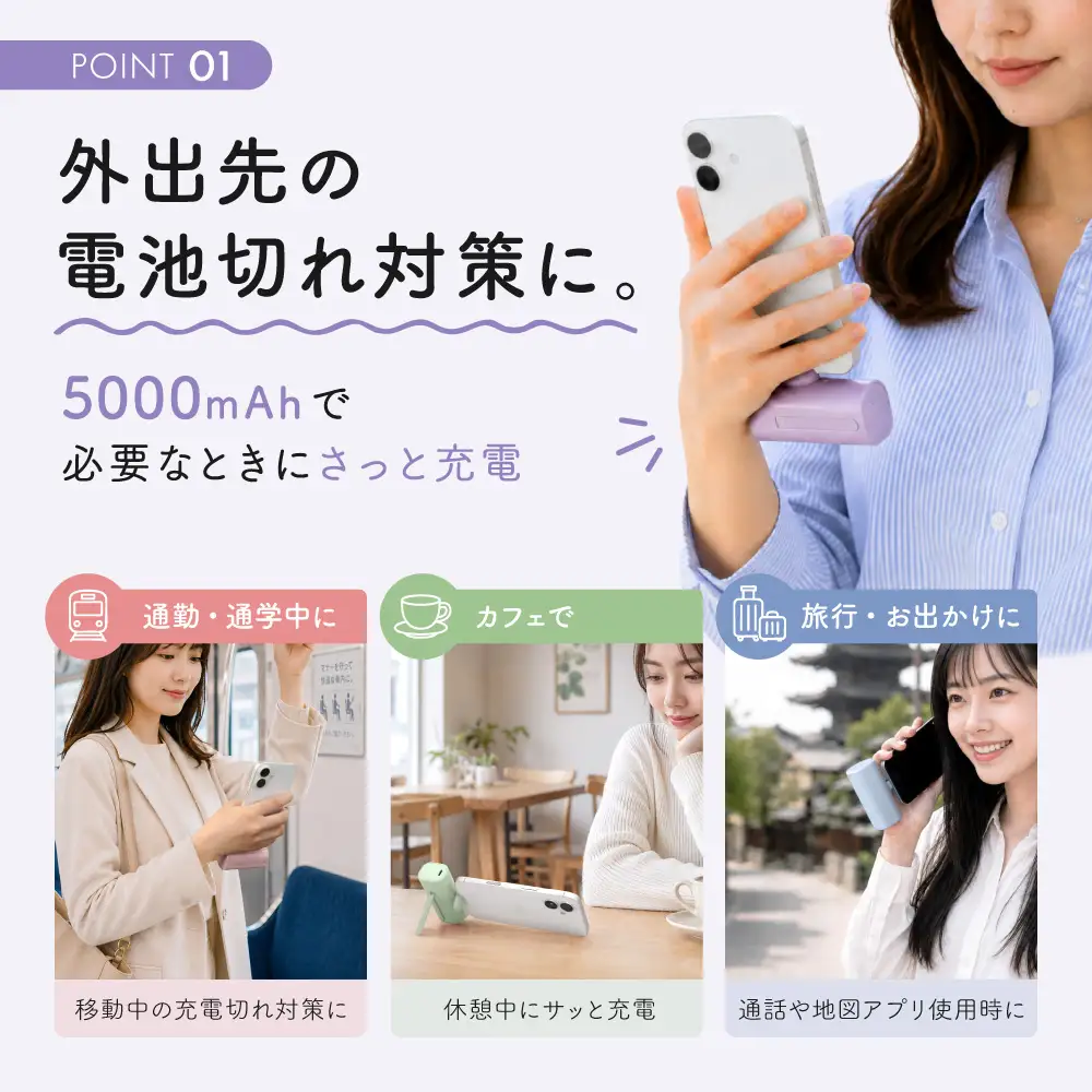 モバイルバッテリー 軽量 小型 タイプC 5000mAh スマホ モバイル