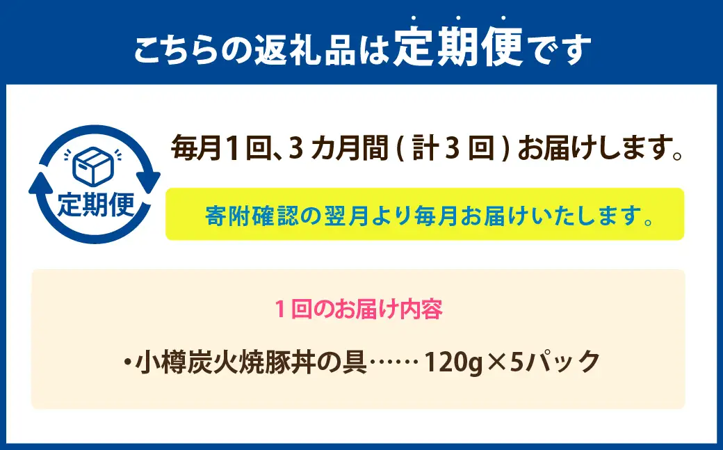 [ 定期1ヶ月毎3回 ] 小樽炭火焼豚丼の具 120g × 5P 炭火焼豚丼 豚丼 丼 豚肉 お肉 肉 ニク にく 豚 炭火焼き 炭火 冷凍 秘伝のタレ タレ ご飯 湯煎 定期便 定期配送