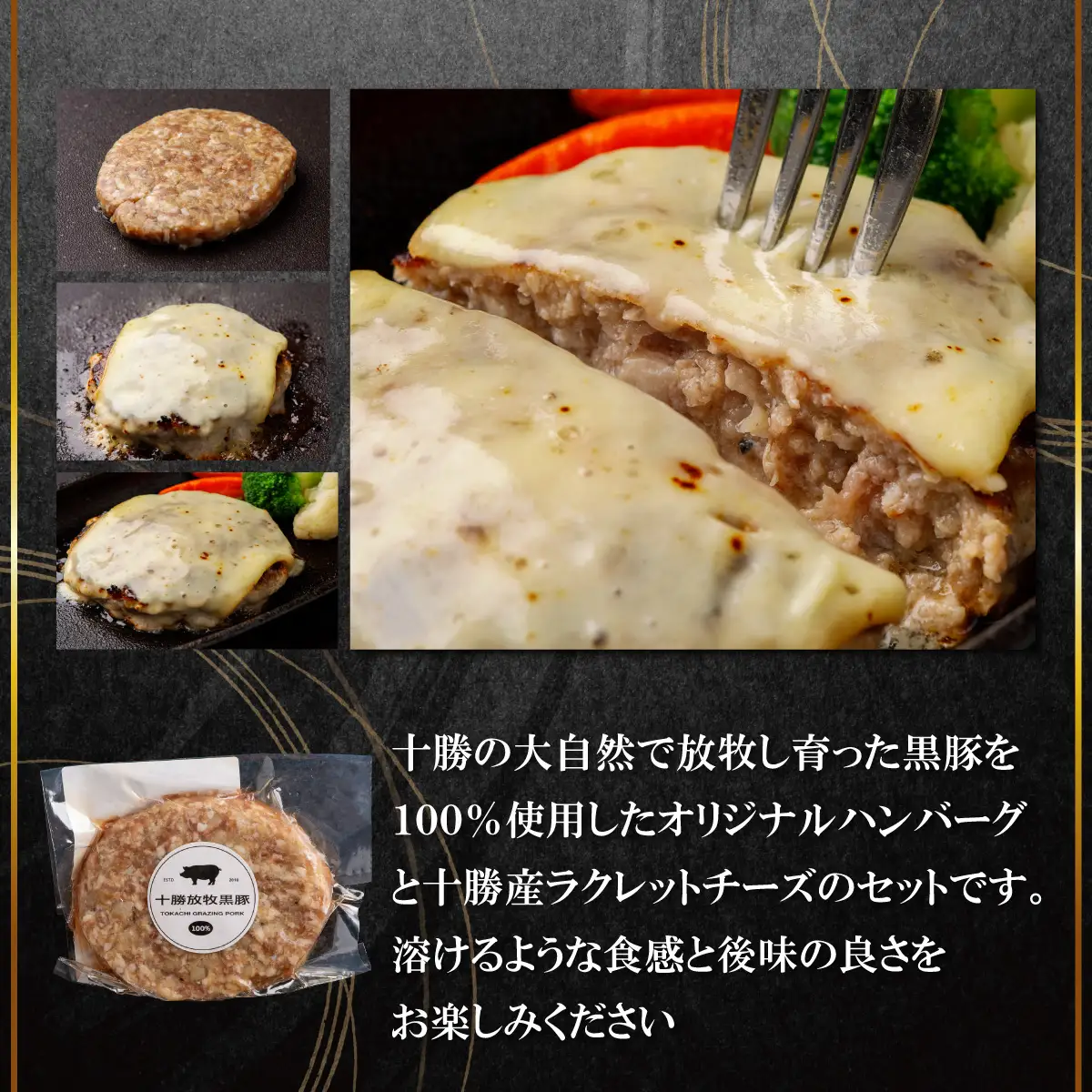 【定期10ヶ月】黒豚無添加ハンバーグ＆十勝産ラクレットチーズ 150g×6+84g SKN120