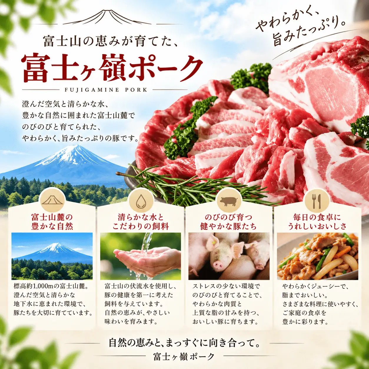 [訳あり]山梨県ブランド豚!!富士ヶ嶺ポーク豚バラブロック　1P(約400g～500g)【mar038】